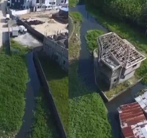 All these ones are going – Lagos state commissioner releases drone footage showing illegal estates built on drainage channel