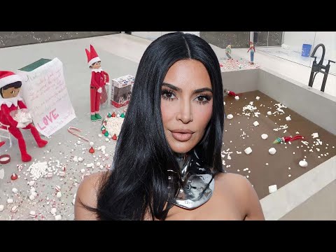 Kim Kardashian Dyes Her Bathtub Brown for MESSY Elf on a Shelf Prank