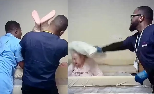 Video footage shows 89-year-old grandmother suffering from dementia being maltreated and abused by four Nigerian carers in the UK