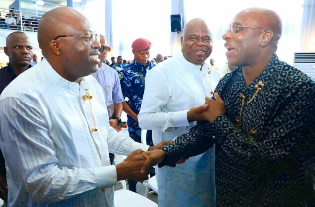 Drama As Amaechi, Fubara meet, shake hands During Wigwes’ funeral (Photos)