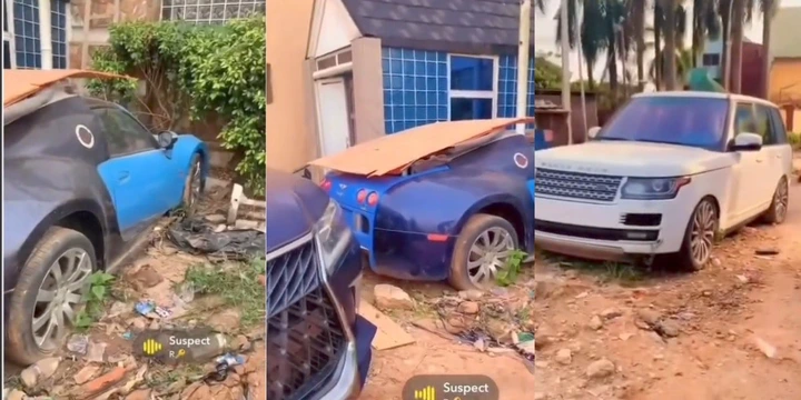 Nigerians react as wrecked Bugatti, other expensive vehicles spotted in compound