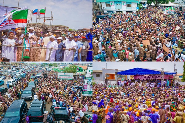 Massive Crowd As Powerful PDP Bigwigs Dump Party, Join APC Amid Plan To Sack Gov Adeleke (PHOTOS)