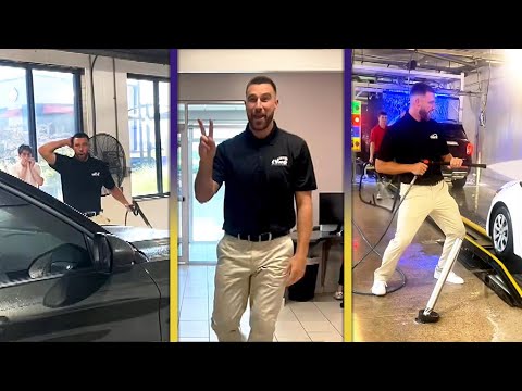 Travis Kelce DANCES While Washing Cars at New ‘Summer Job’